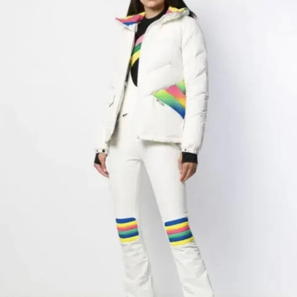 PERFECT MOMENT Apres Duvet Puffer Down Jacket Snow White Rainbow Ski Snowboard